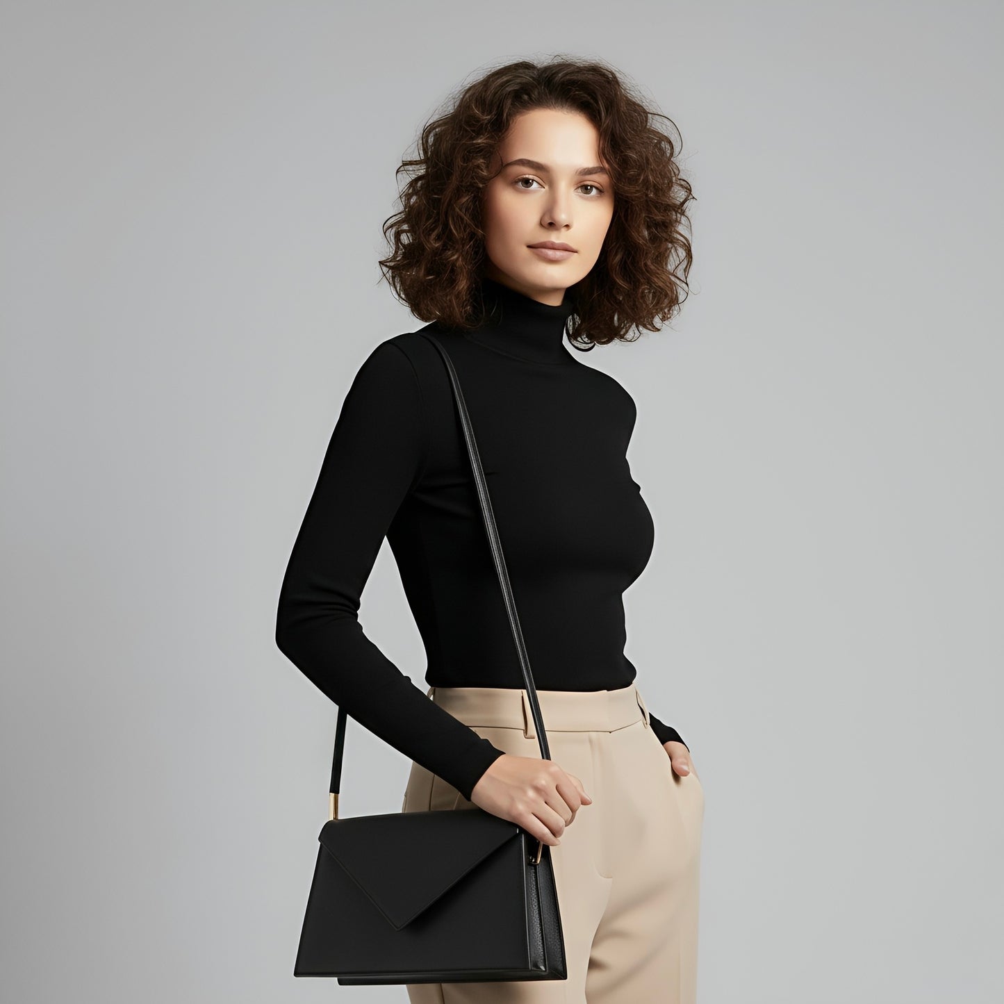 SOHO - Elegant Leather Envelope Crossbody Bag – Classic Black & Terracotta Brown