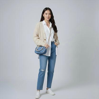 AVA - Denim crossbody chain detailed bag