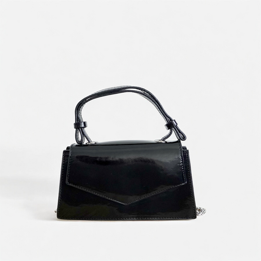 CHERRY - Glossy Chic Mini Leather Crossbody Bag - Cherry Red & Black