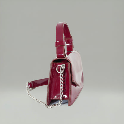 CHERRY - Glossy Chic Mini Leather Crossbody Bag - Cherry Red & Black